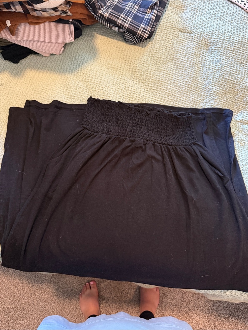 Black Smocked Waist Women's Maxi Skirt